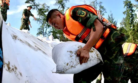 Bộ đội giúp dân chèn, chống nhà cửa, ứng phó bão số 13 Kalmaegi