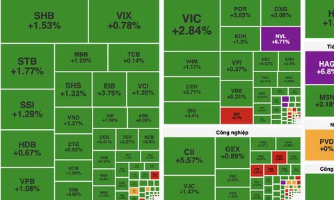VN-Index tăng gần 19 điểm, sắc xanh phủ kín bảng điện