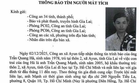 Gia Lai: Tìm kiếm nam sinh viên mất liên lạc gần 1 tháng