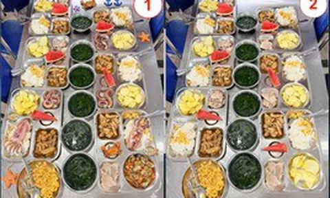 2 bức ảnh về bữa ăn trưa của trường học ở Hà Nội có chi tiết gây "hoang mang": Ai tinh mắt mới đoán ra vấn đề!