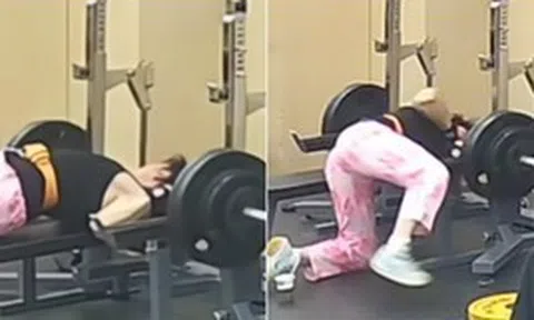 Thót tim khoảnh khắc người đàn ông bị thanh tạ nặng 145kg đè cổ trong lúc tập gym
