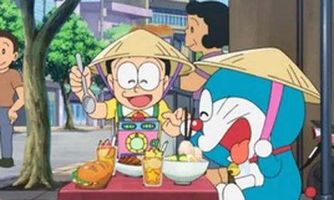 Đưa cảnh Nobita ngồi ghế nhựa ăn cơm tấm lên phim, ê-kíp Doraemon hé lộ nguyên nhân viết sai tên đặc sản Việt