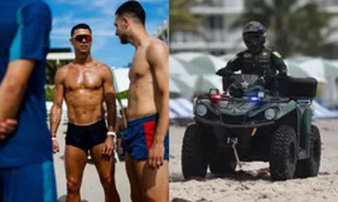 Ronaldo bị an ninh ngăn xuống tắm biển vì sức hút quá khủng khiếp khiến bãi biển đông cứng
