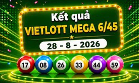 Vietlott 28/8 - Xổ số Vietlott Mega 6/45 hôm nay 28/8/2026