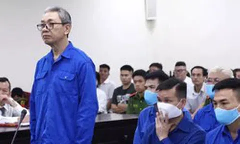 Hình ảnh cựu Phó chủ tịch UBND tỉnh Thanh Hóa Lê Đức Giang cùng đồng phạm tại tòa