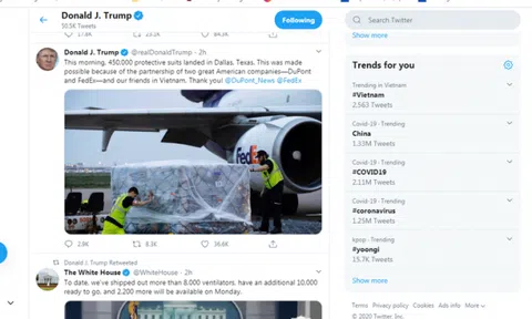 Ông Trump gửi lời cảm ơn Việt Nam vì gửi 450.000 bộ đồ bảo hộ tới Mỹ